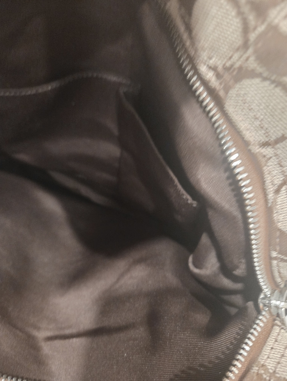 Coach Beige Signature Canvas Shoulder Bag with Dark Brown Trim - Picture 6 of 7